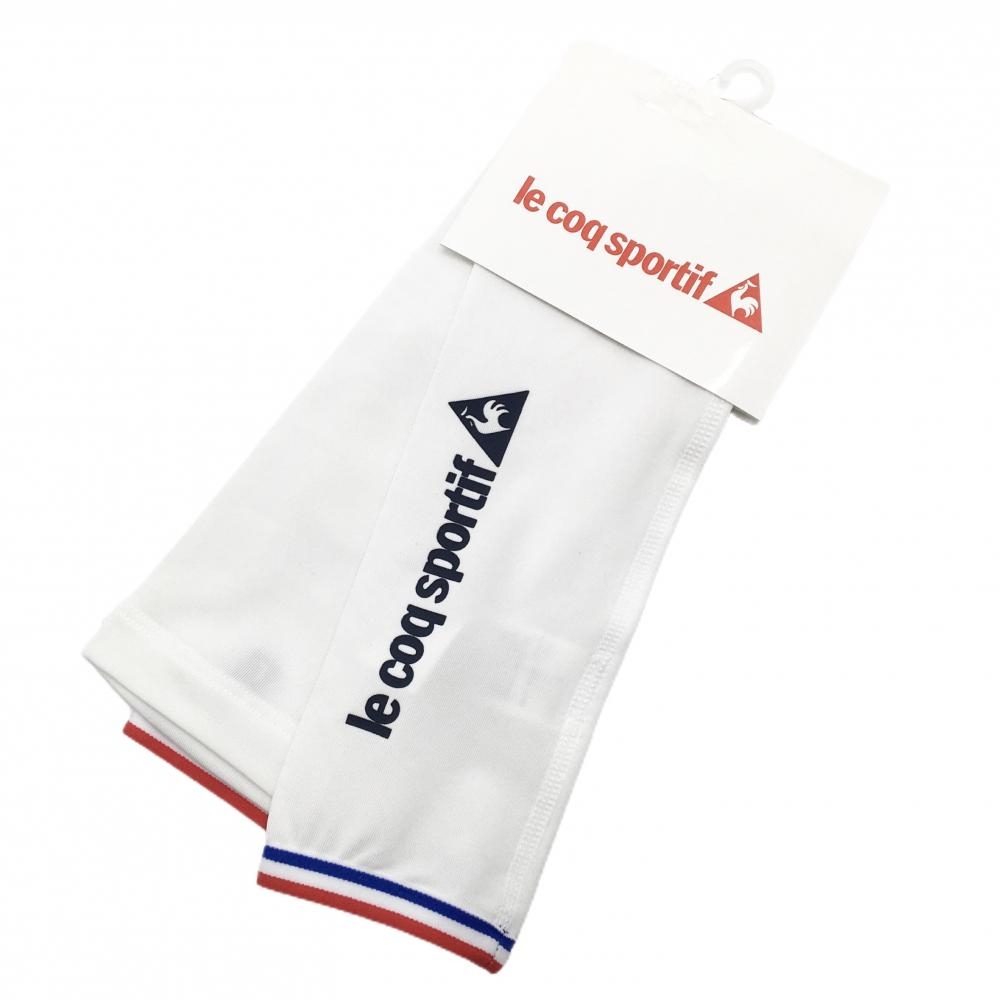 【新品】ルコック アームカバー 白×ネイビー ロゴプリント UPF50+ 吸水速乾 レディース  ゴルフウェア le coq sportif