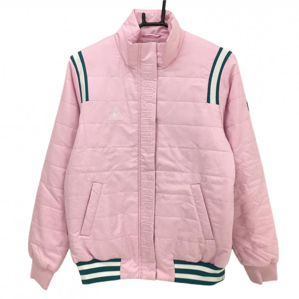 ルコック 中綿ジャケット ピンク×グリーン キルティング リブ部ライン レディース L ゴルフウェア le coq sportif 画像