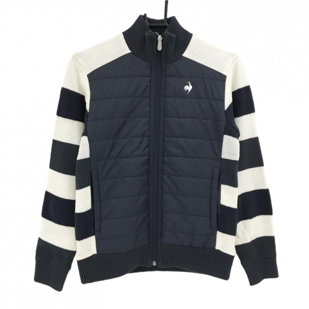 【新品】ルコックゴルフ 異素材中綿ジャケット ネイビー×白 一部ボーダー・ニット レディース S ゴルフウェア le coq sportif