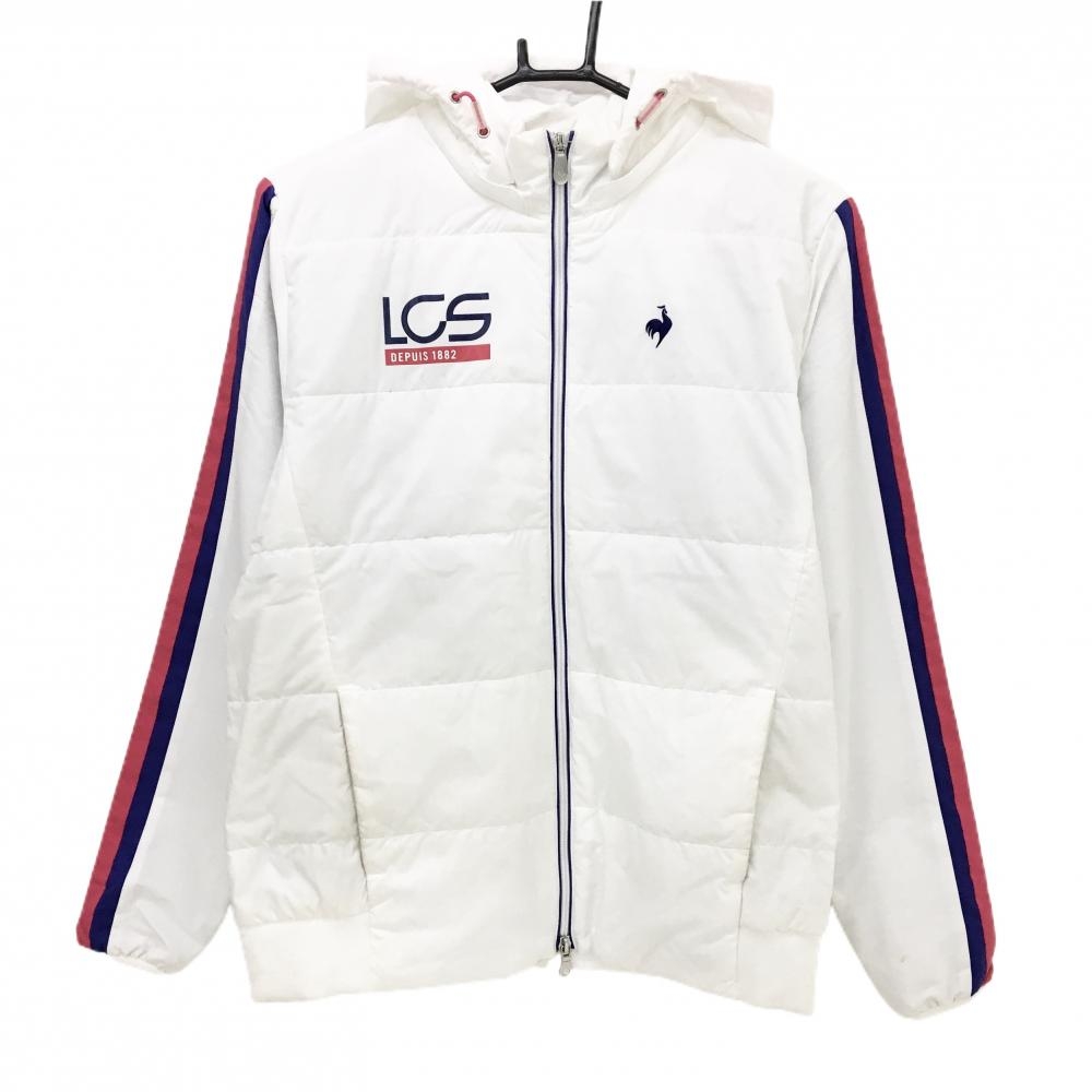 ルコックゴルフ 2WAY中綿ジャケット 白×ブルー 袖ライン フード着脱  レディース L ゴルフウェア le coq sportif