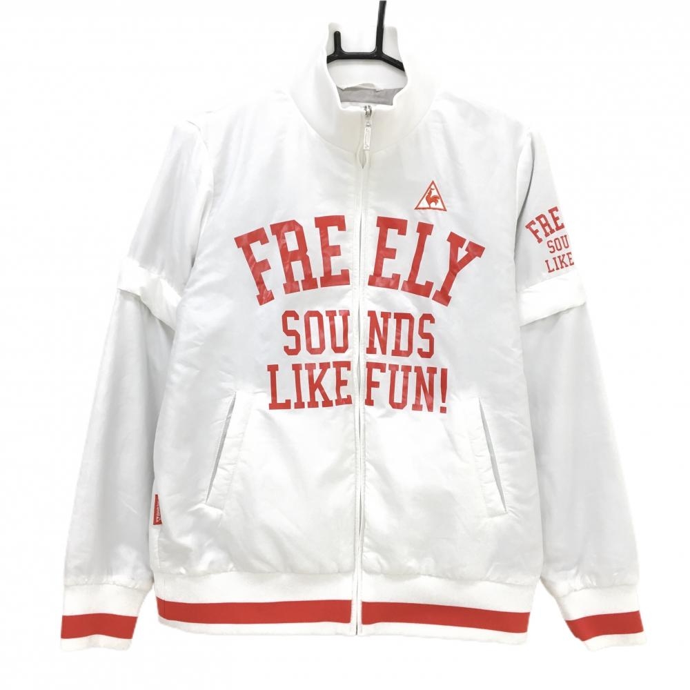 ルコック 2WAY中綿ジャケット 白×レッド 袖着脱可 フロントロゴ レディース L ゴルフウェア le coq sportif