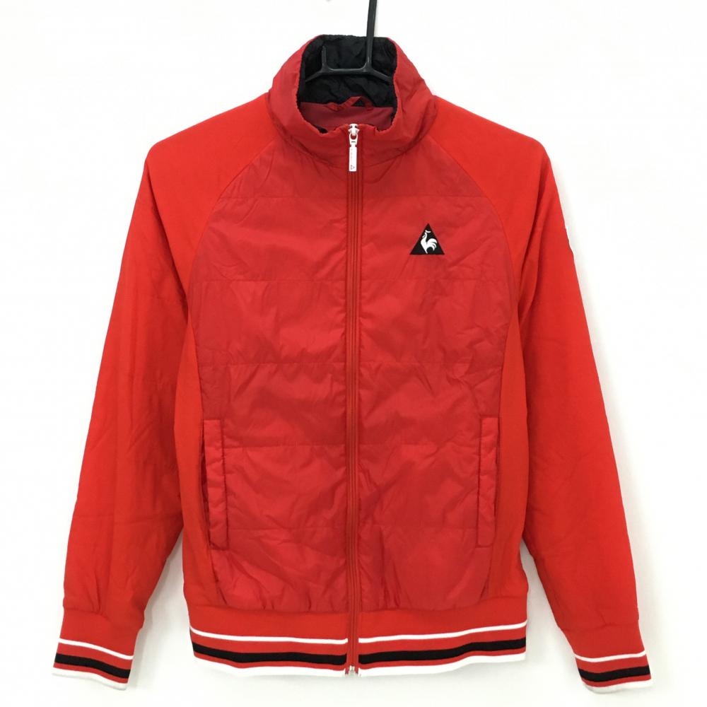【美品】ルコックゴルフ 中綿ジャケット レッド ロゴ黒 リブライン レディース M ゴルフウェア le coq sportif