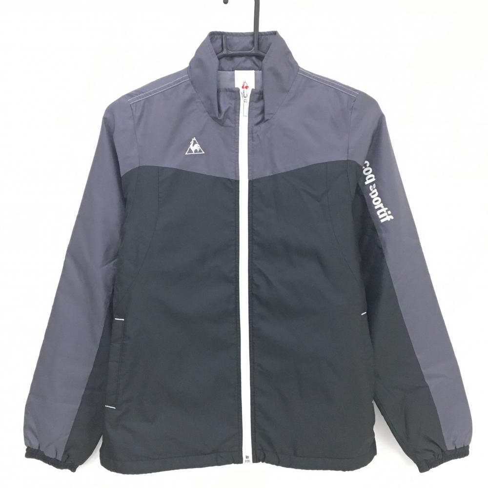 【超美品】ルコック 中綿ジャケット 黒×グレー 地模様 ロゴ白 レディース M ゴルフウェア le coq sportif