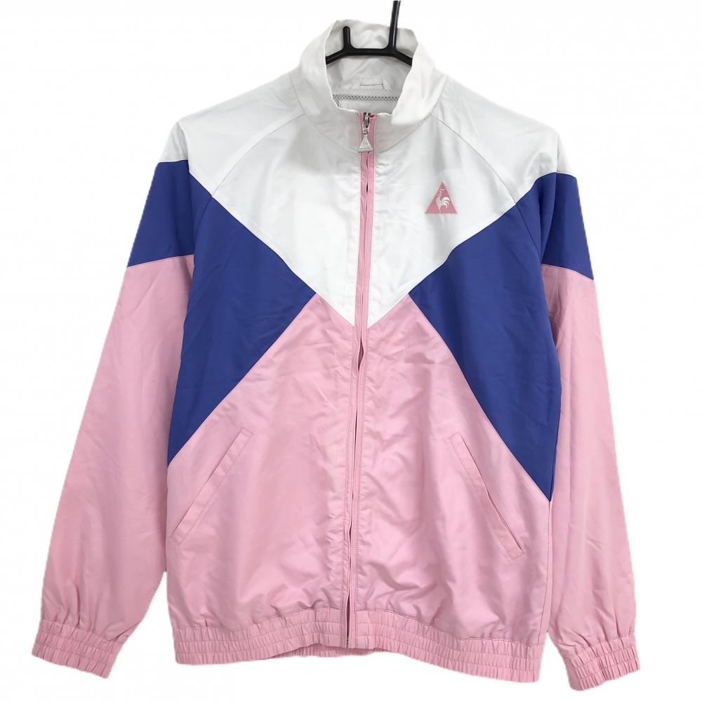 ルコック ジャケットブルゾン ピンク×白 ロゴ刺しゅう メッシュ裏地  レディース M ゴルフウェア le coq sportif 画像
