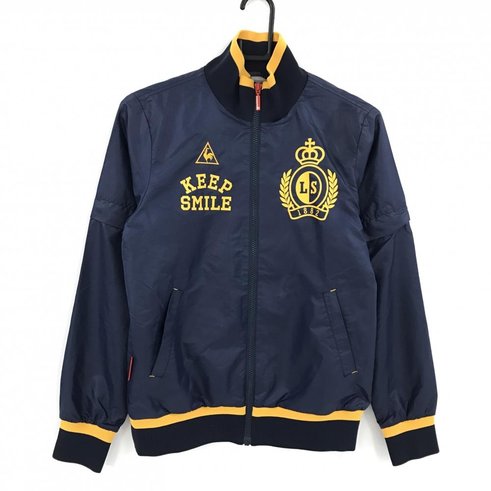 【超美品】ルコックゴルフ 2WAYブルゾン ネイビー×オレンジ メッシュ裏地 袖着脱可  レディース M ゴルフウェア le coq sportif