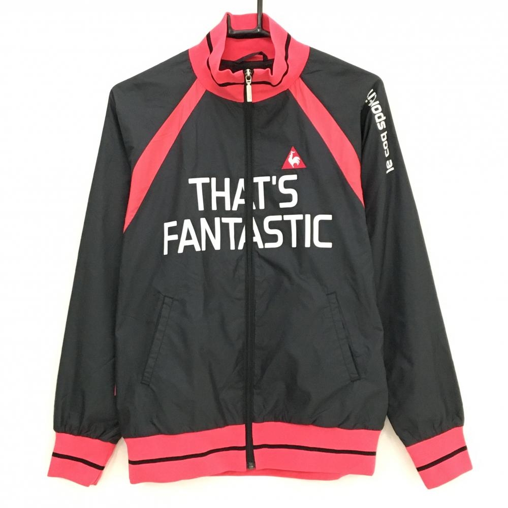 【超美品】ルコックゴルフ ジャケット 黒×ピンク ロゴ白 メッシュ裏地  レディース L ゴルフウェア le coq sportif