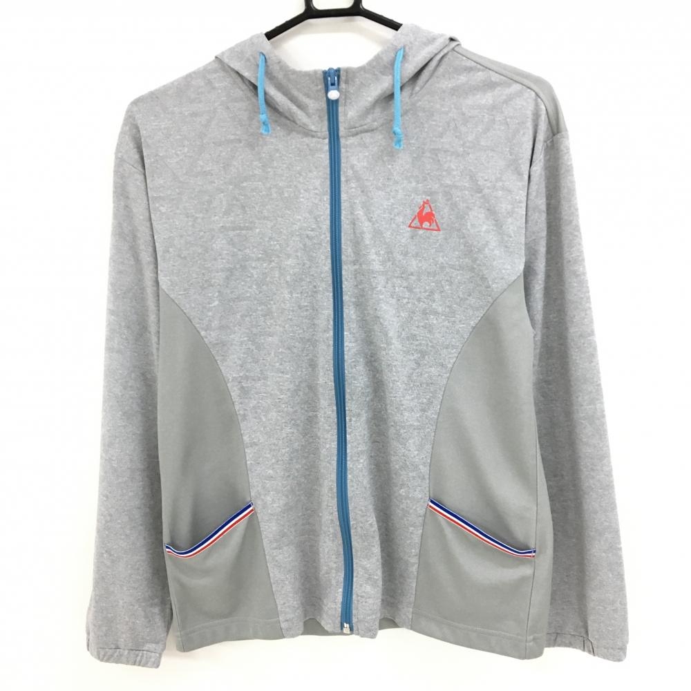 【超美品】ルコック ジップパーカー グレー×スモーキーブルー メッシュ調地模様  レディース L ゴルフウェア le coq sportif
