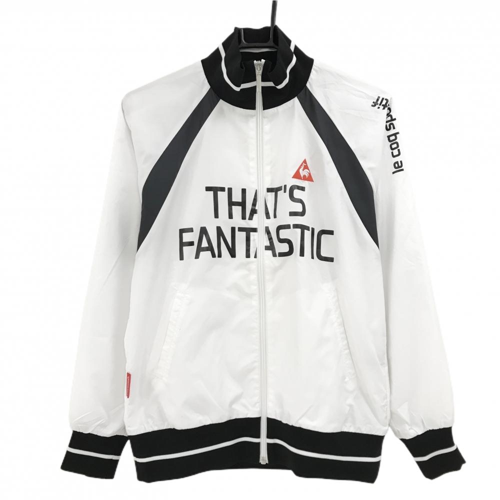 【美品】ルコック ジャケット 白×黒 フロントプリント メッシュ裏地 レディース M ゴルフウェア le coq sportif