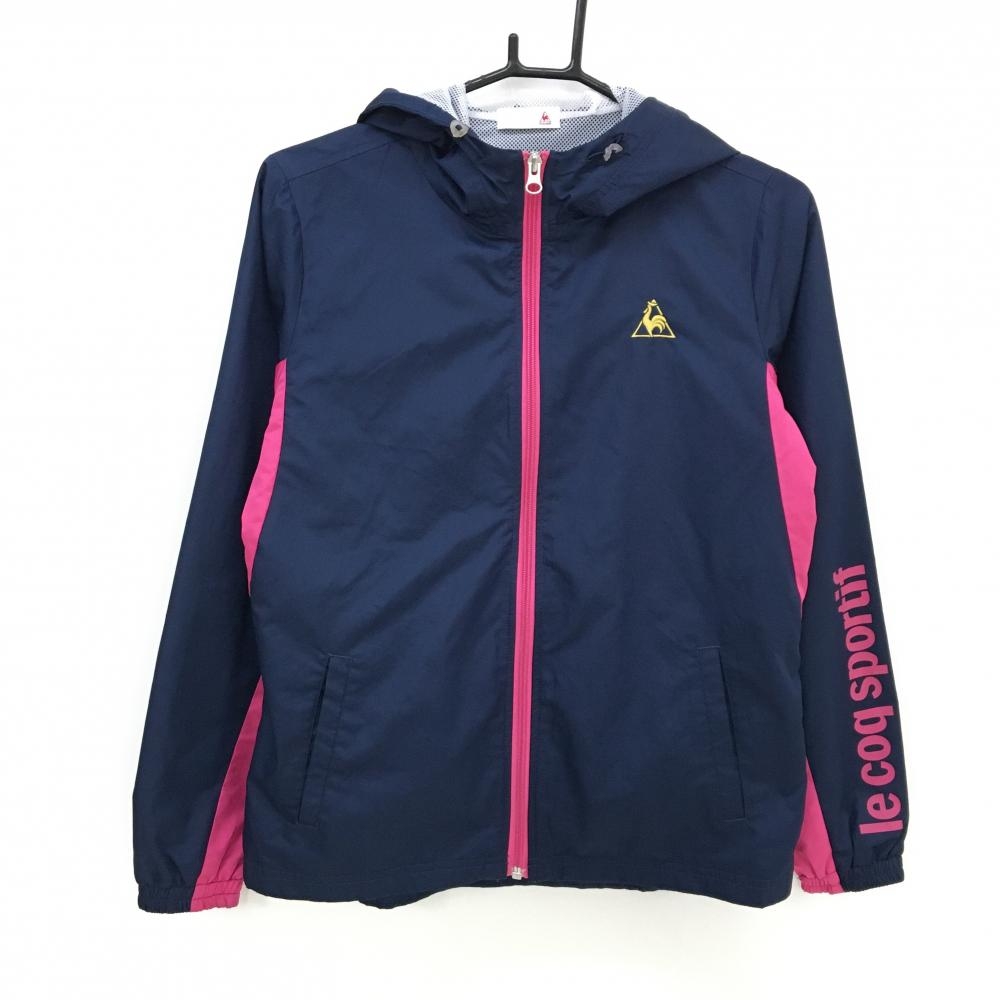 ルコック ジップパーカー ネイビー×ピンク 裏地メッシュ ロゴ刺しゅう レディース M ゴルフウェア le coq sportif