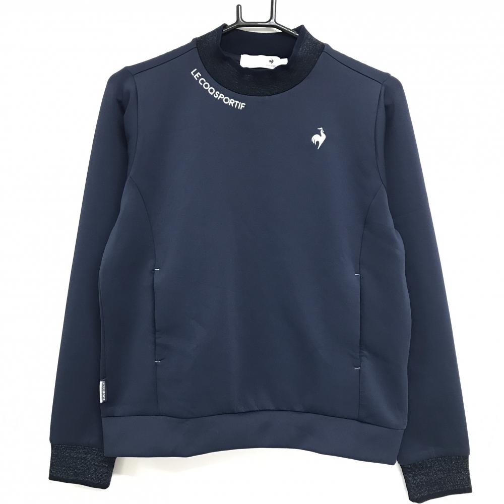 【美品】ルコックゴルフ ハイネックトレーナー ネイビー ネックラメ糸 ロゴ刺しゅう  レディース M ゴルフウェア le coq sportif