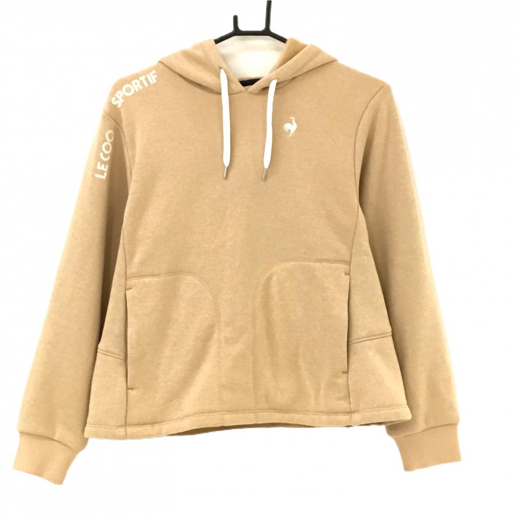 【美品】ルコックゴルフ パーカー ライトブラウン 裏ボア ロゴ刺しゅう レディース M ゴルフウェア le coq sportif