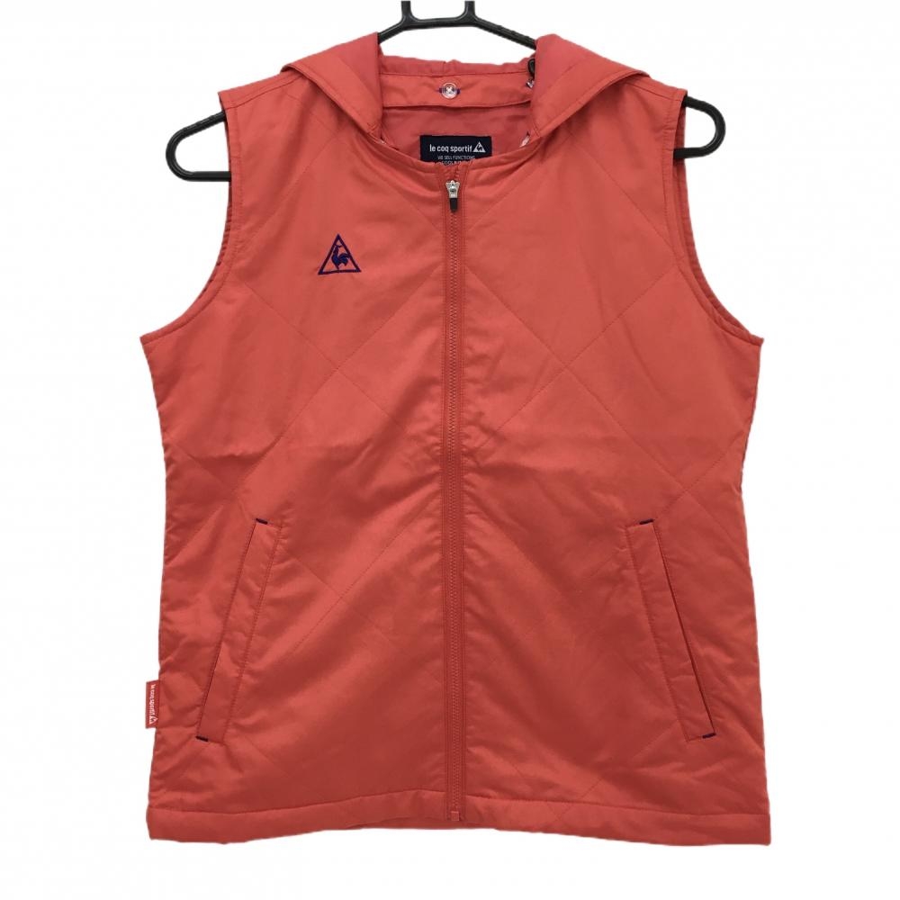 【超美品】ルコックゴルフ 2WAY中綿ベスト レッド フード着脱可 薄手 レディース M ゴルフウェア le coq sportif