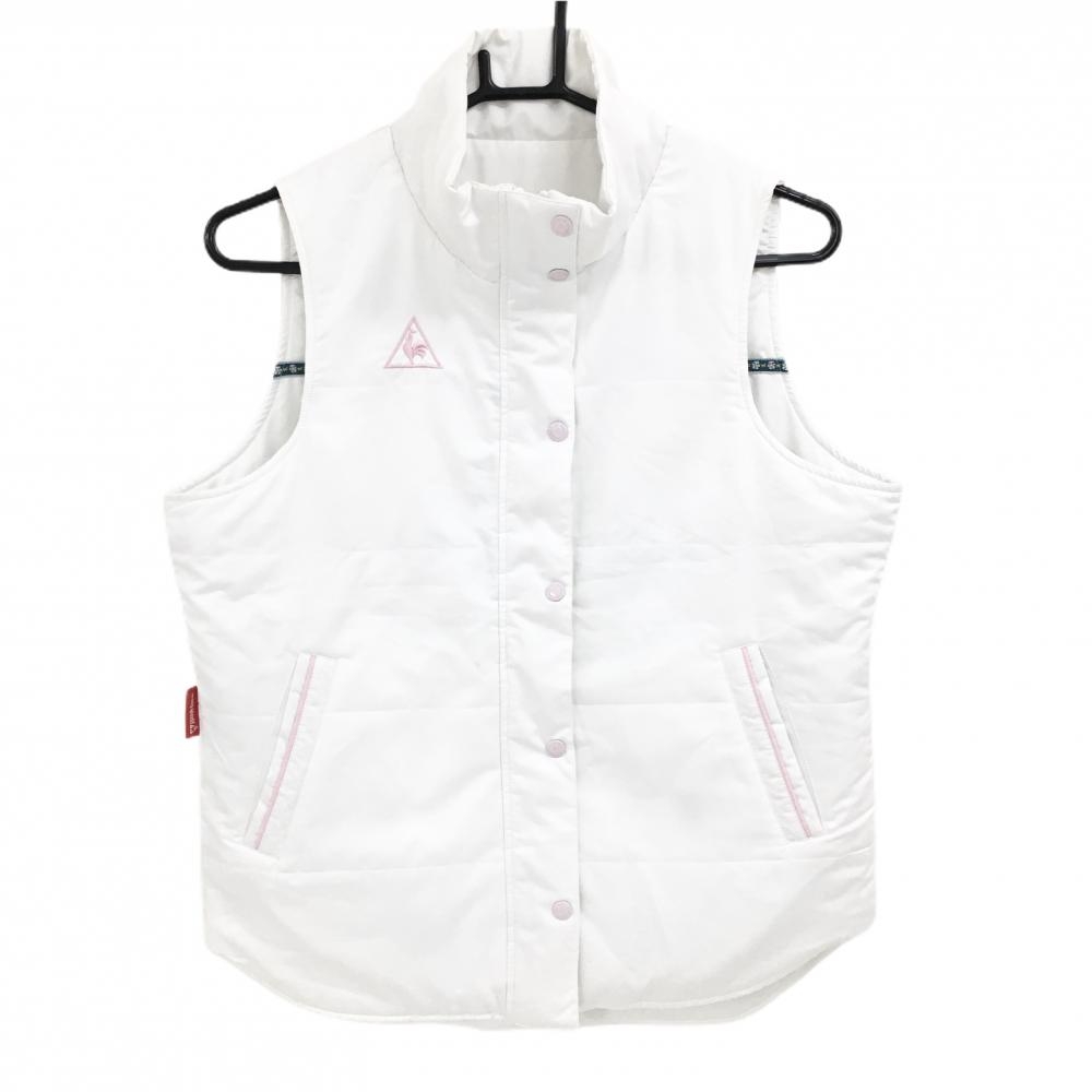 ルコックゴルフ 中綿リバーシブルベスト 白×ピンク ロゴ刺しゅう 後ろテープボーダー レディース M ゴルフウェア le coq sportif