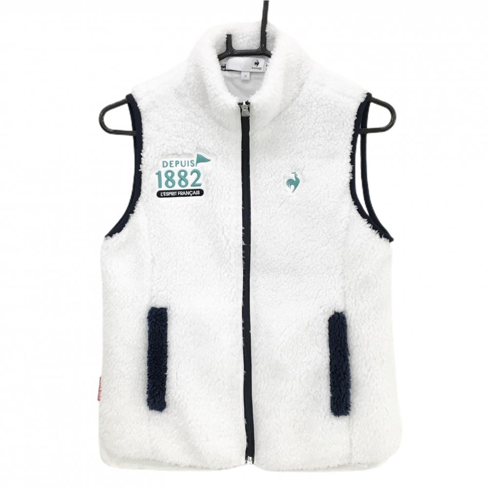 【超美品】ルコックゴルフ ボアベスト 白×ネイビー ロゴ刺しゅう  レディース M ゴルフウェア le coq sportif