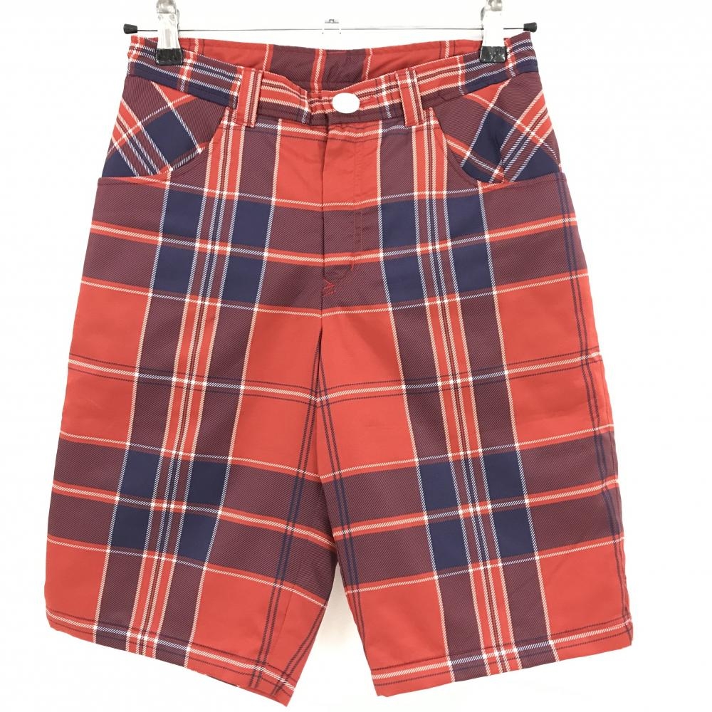 【美品】ルコック 中綿ハーフパンツ レッド×ネイビー チェック レディース M ゴルフウェア le coq sportif