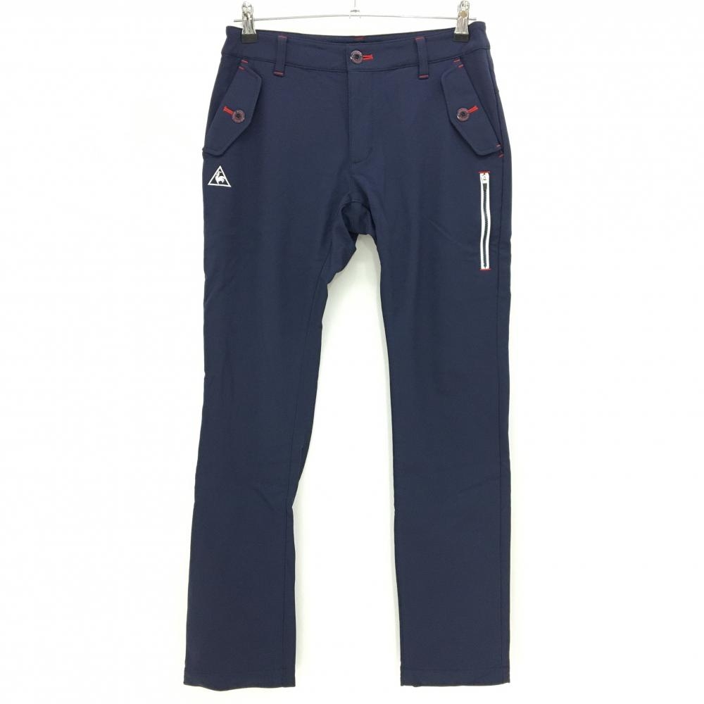 【超美品】ルコックゴルフ パンツ ネイビー 裏起毛 ストレッチ ナイロン100% バックプリント レディース 11 ゴルフウェア le coq sportif