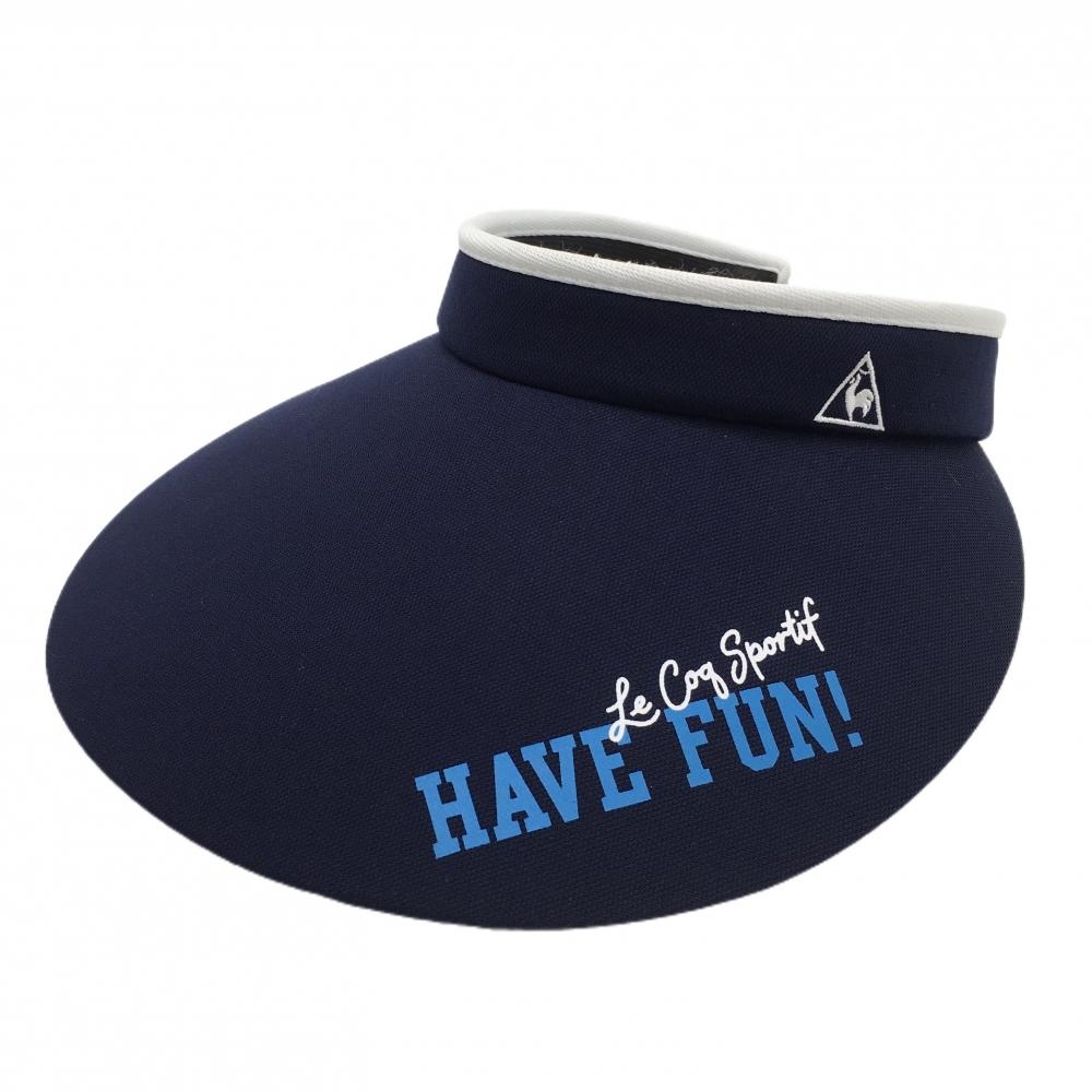 ルコック つば広サンバイザー ネイビー×白 ロゴ刺しゅう レディース F(約55-57cm) ゴルフウェア le coq sportif