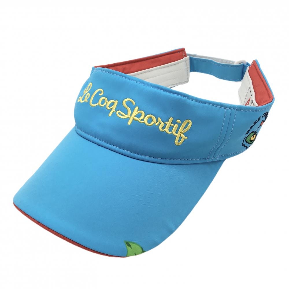 【新品】ルコックゴルフ サンバイザー ライトブルー×イエロー 一部リーフ レディース F(55cm～57cm) ゴルフウェア le coq sportif