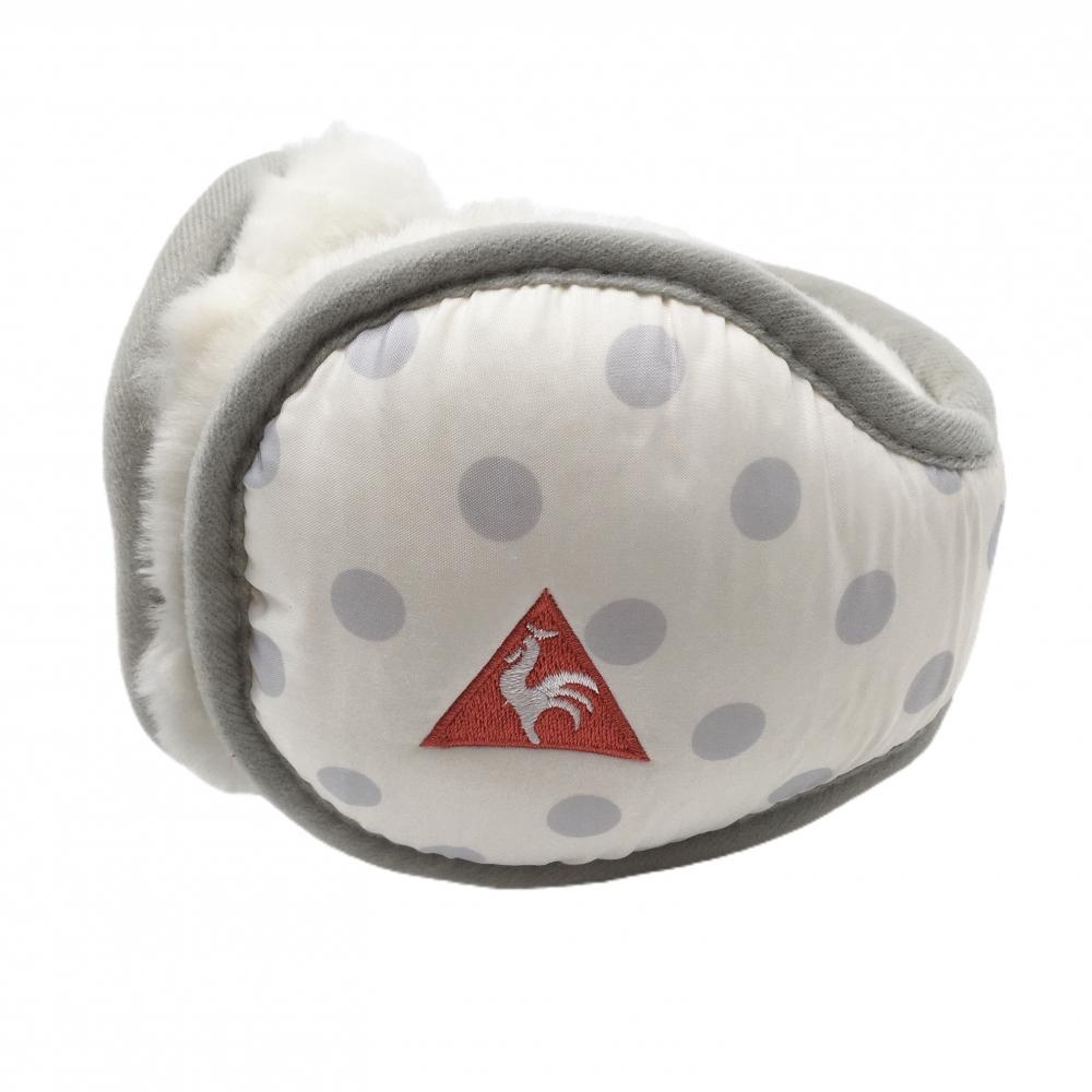 【美品】ルコック イヤーマフ アイボリー×ライトグレー ドット 内側ファー 耳当て レディース  ゴルフウェア le coq sportif