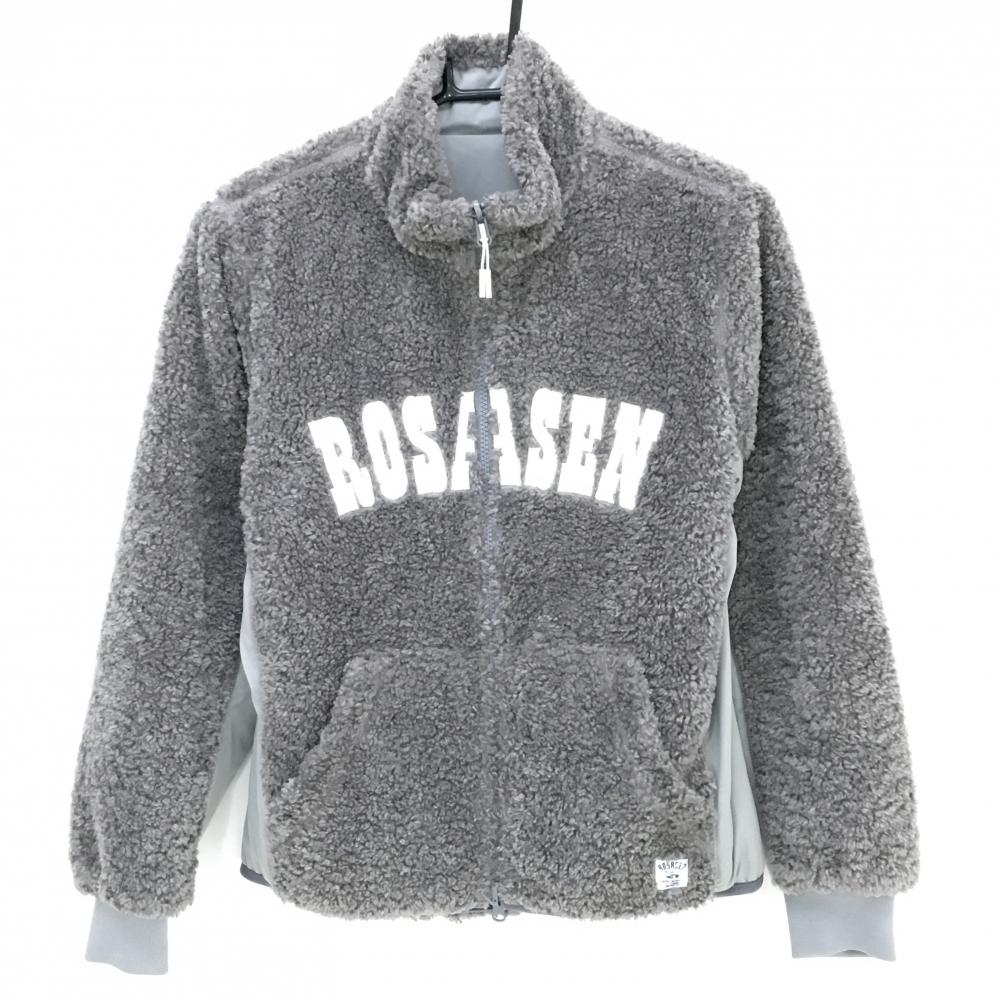 【美品】ロサーセン 中綿リバーシブルジャケット グレー 切替ボア フロントロゴ 裏無地  レディース M ゴルフウェア Rosasen
