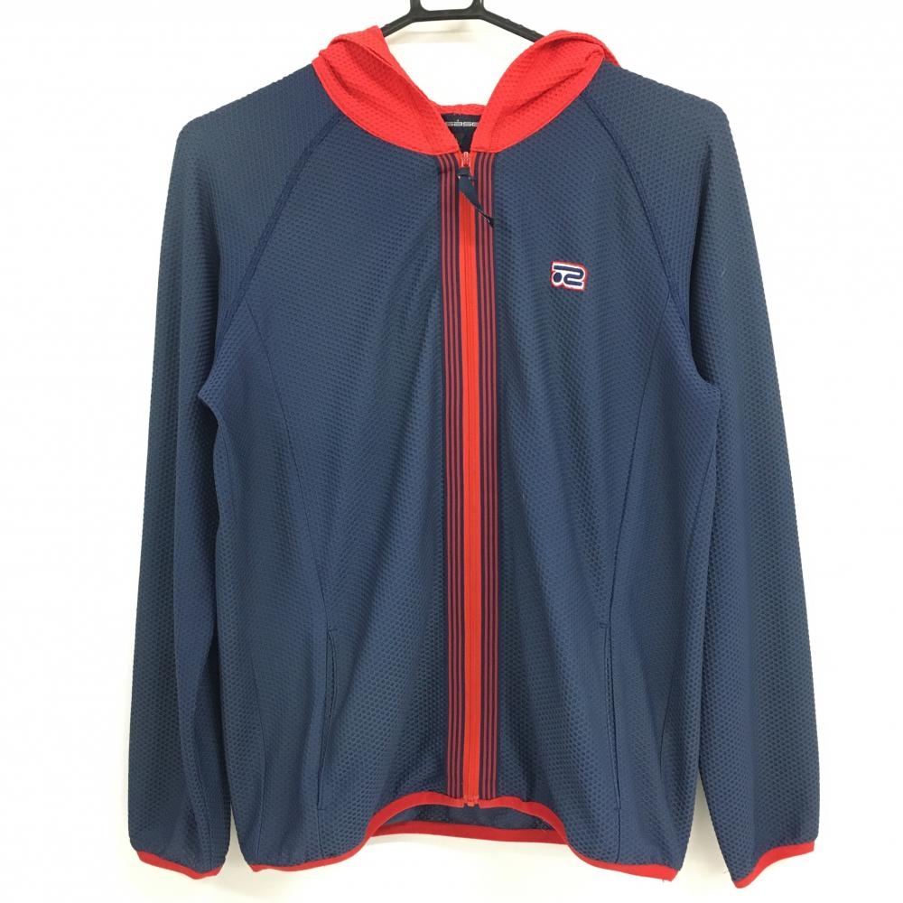 ロサーセン ジップパーカー ネイビー×レッド 凹凸生地 ロゴ刺しゅう ジャケット  レディース L ゴルフウェア Rosasen
