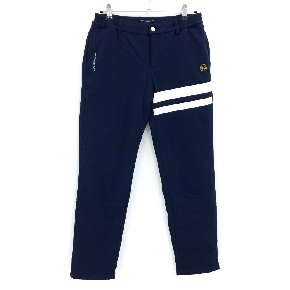 【美品】ロサーセン 中綿パンツ ネイビー×白 サイドウエストゴム 白ライン レディース L ゴルフウェア Rosasen