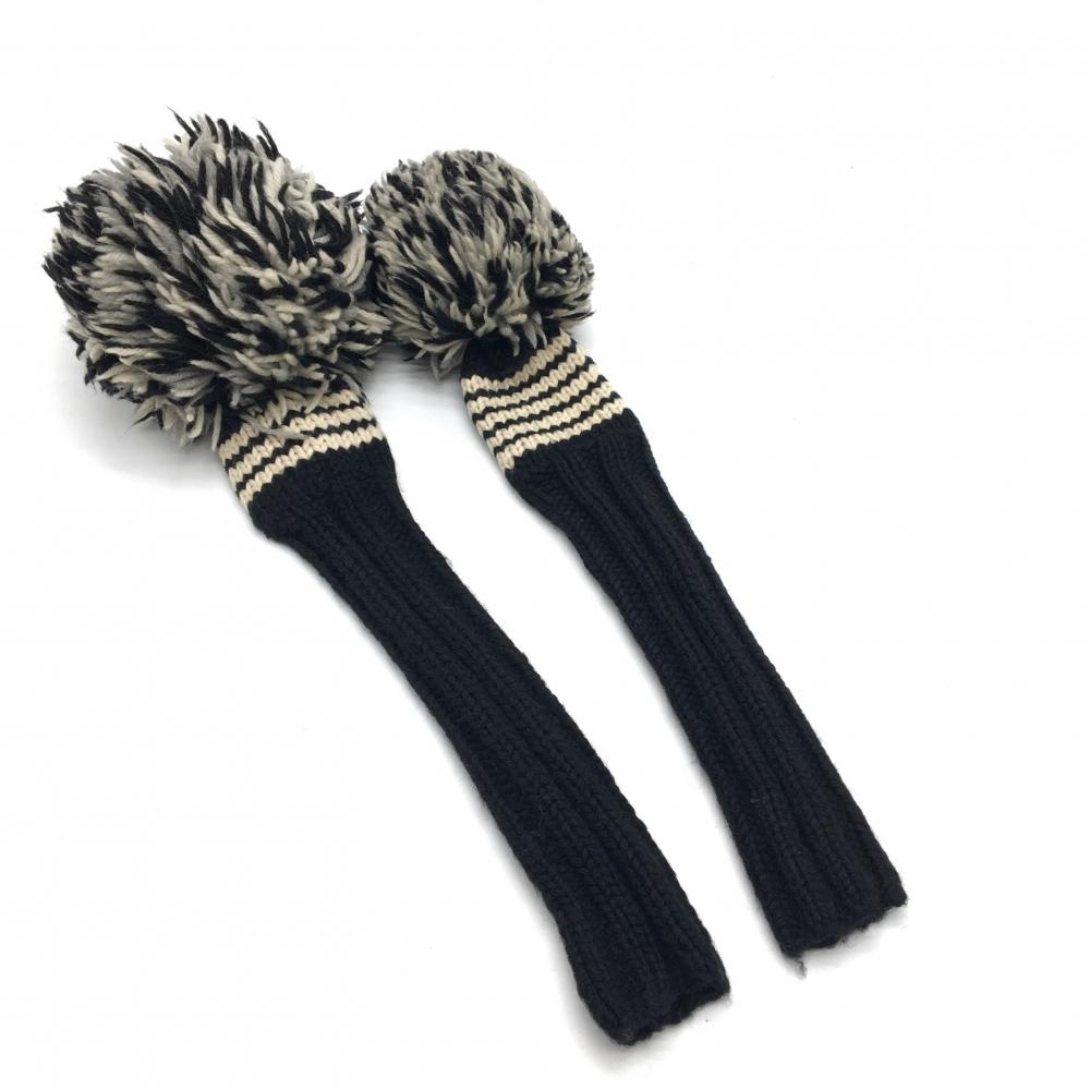 【美品】ジャンクレイグ ヘッドカバー2点セット(FW UT) 黒×白 ニット ポンポン付ゴルフ JAN CRAIG