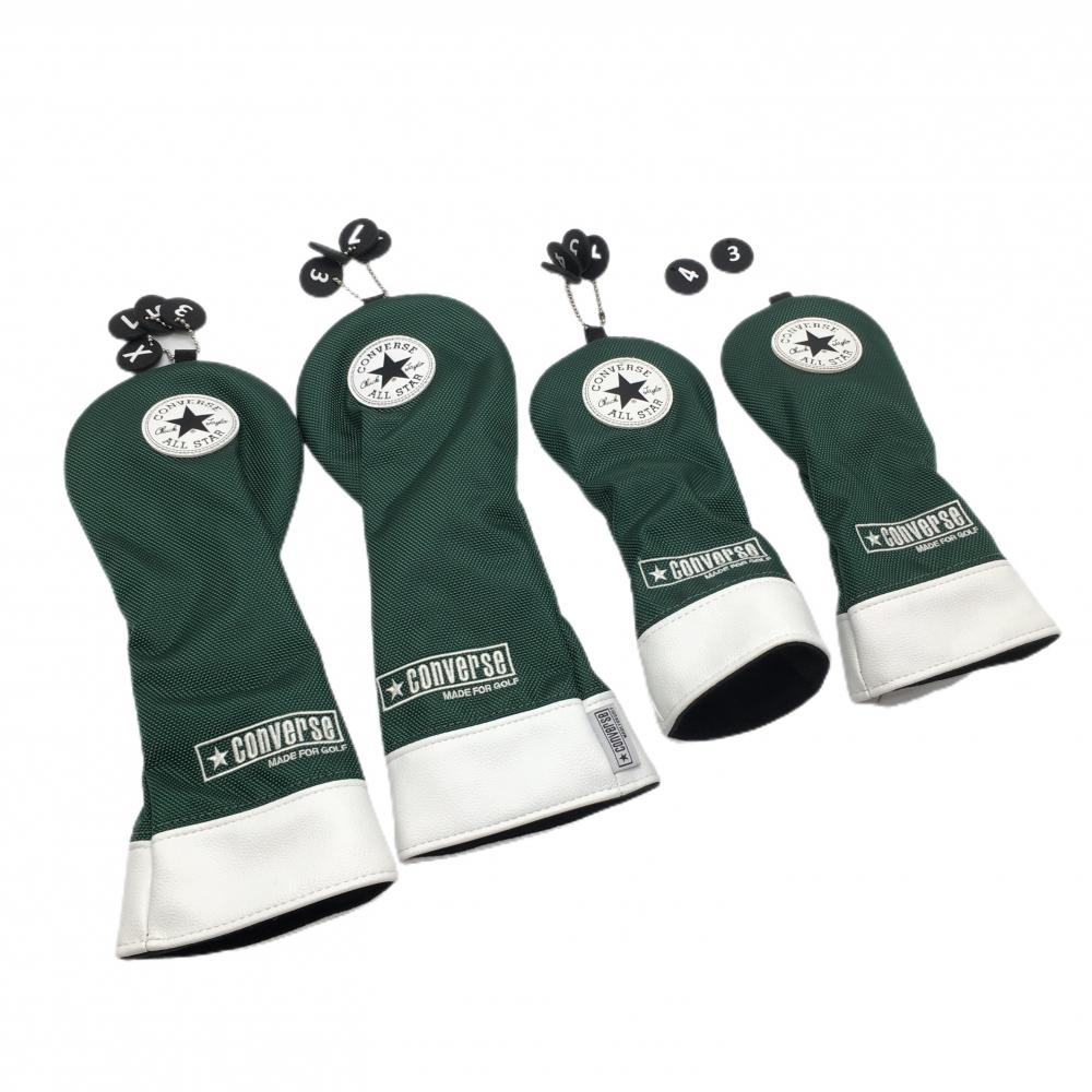【美品】コンバース ヘッドカバー4点セット(FW×2 UT×2) グリーン×白 ワッペンゴルフ CONVERSE