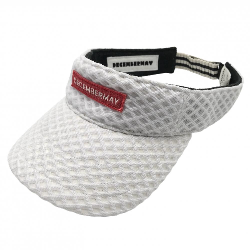 【美品】ディセンバーメイ サンバイザー 白 メッシュ調 チェック ロゴレッド  FREE  ゴルフウェア DECEMBERMAY