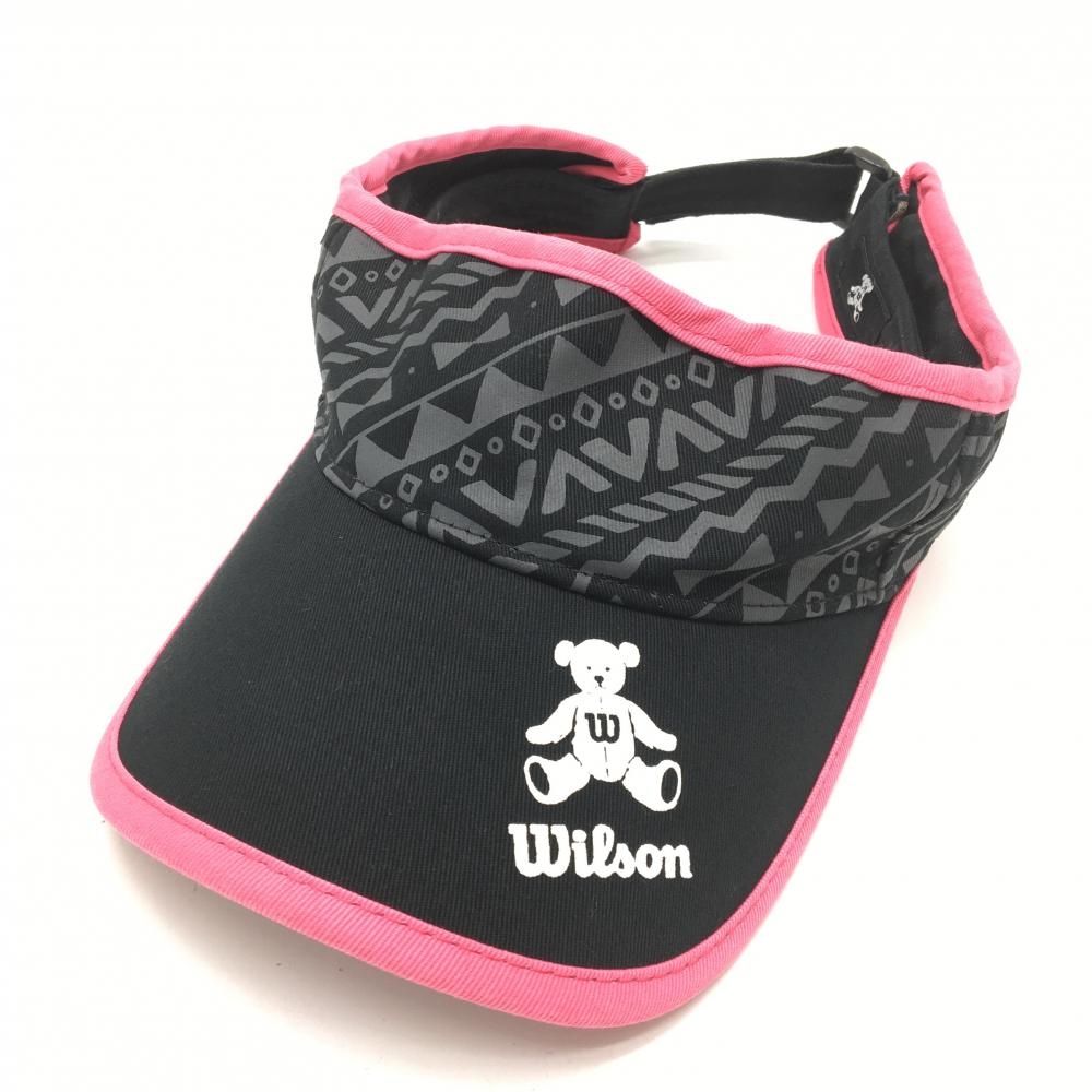 【美品】ウィルソン サンバイザー 黒×ピンクつばロゴ  F  ゴルフウェア Wilson