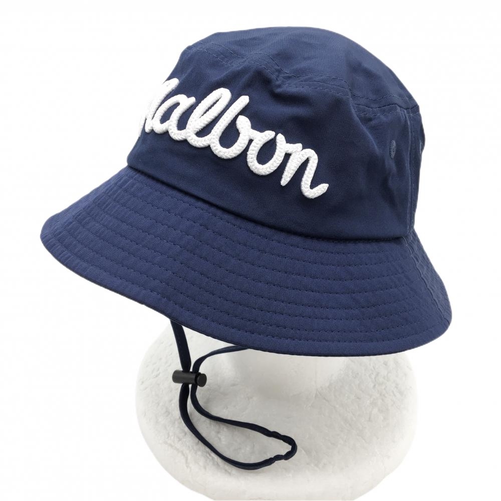 【超美品】マルボン ハット ネイビー×白 ロゴ刺しゅう S/M  ゴルフウェア Malbon
