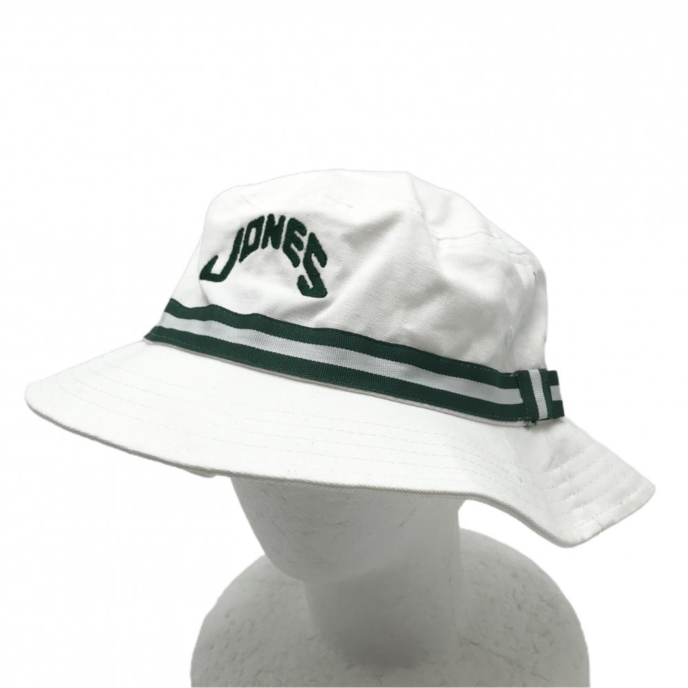 【超美品】ジョーンズ バケットハット 白×グリーン コットン100％ ロゴ刺しゅう L  ゴルフウェア JONES