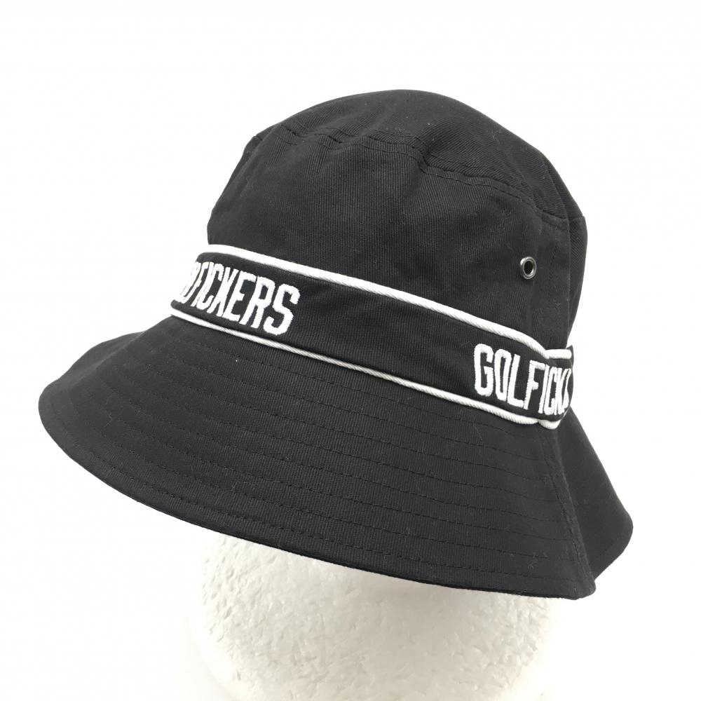 【超美品】ゴルフィッカーズ バケットハット 黒×白 ロゴ刺しゅう   ゴルフウェア Golfickers