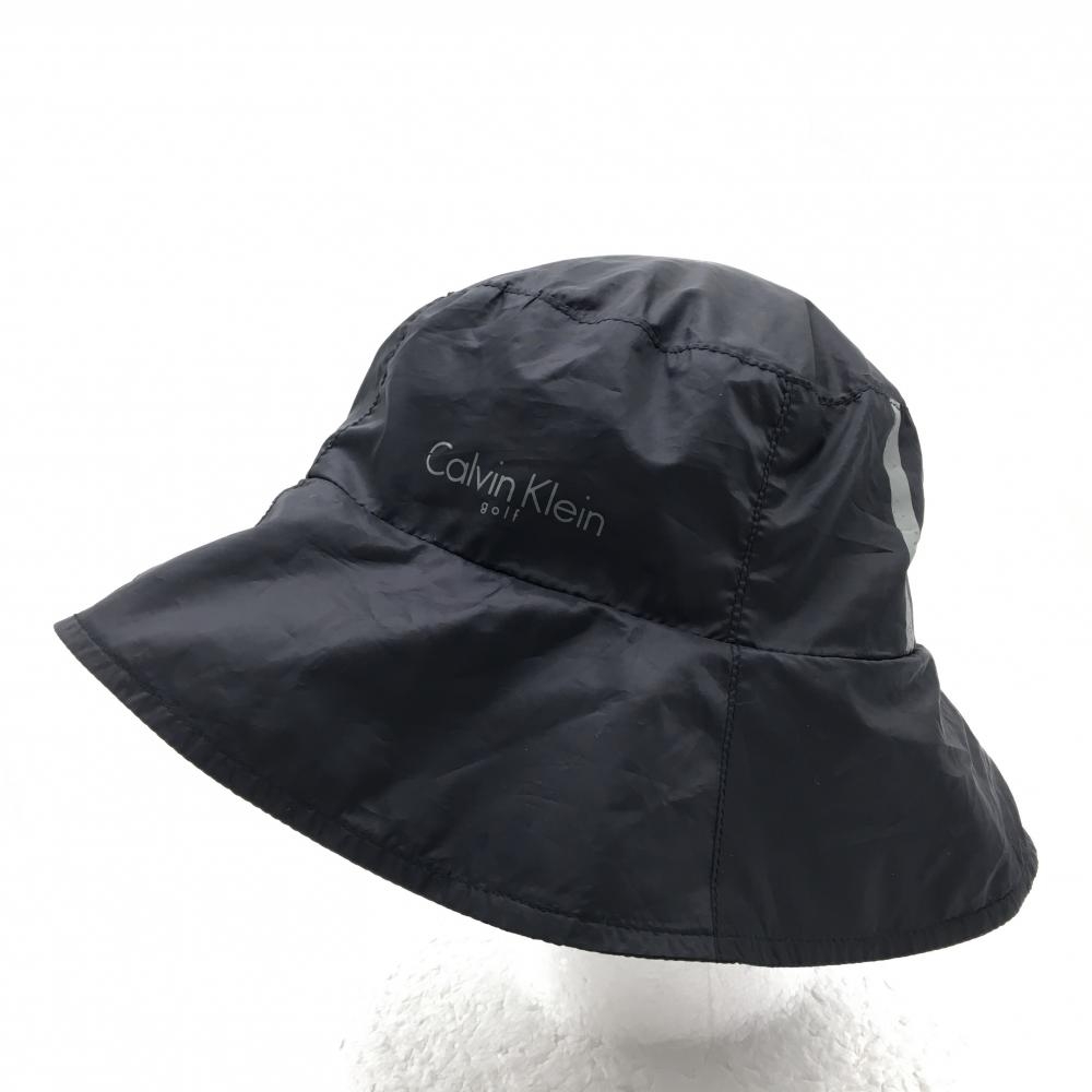 【美品】カルバンクラインゴルフ バケットハット 黒 ロゴ ネック後日除け収納可 FREE  ゴルフウェア Calvin Klein golf