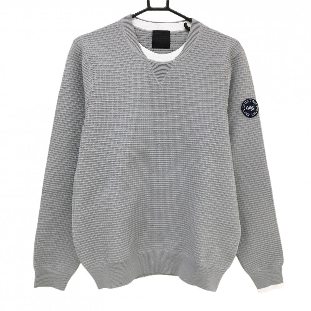 【超美品】モコ セーター グレー×白 凹凸編み ニット メンズ 48 ゴルフウェア MOCO