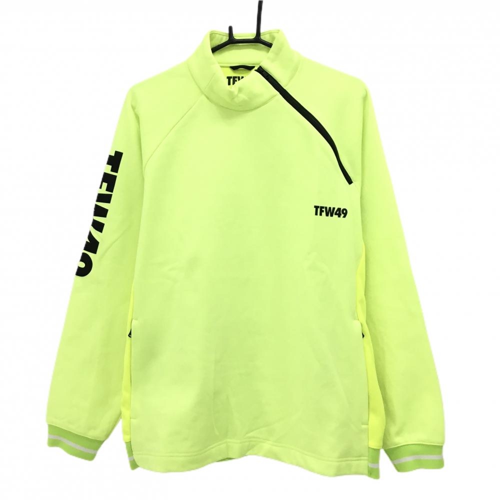 【美品】ティーエフダブリュー ハイネックトレーナー 蛍光イエロー 裏起毛 肩ジップ メンズ XL ゴルフウェア 2023年モデル TFW49