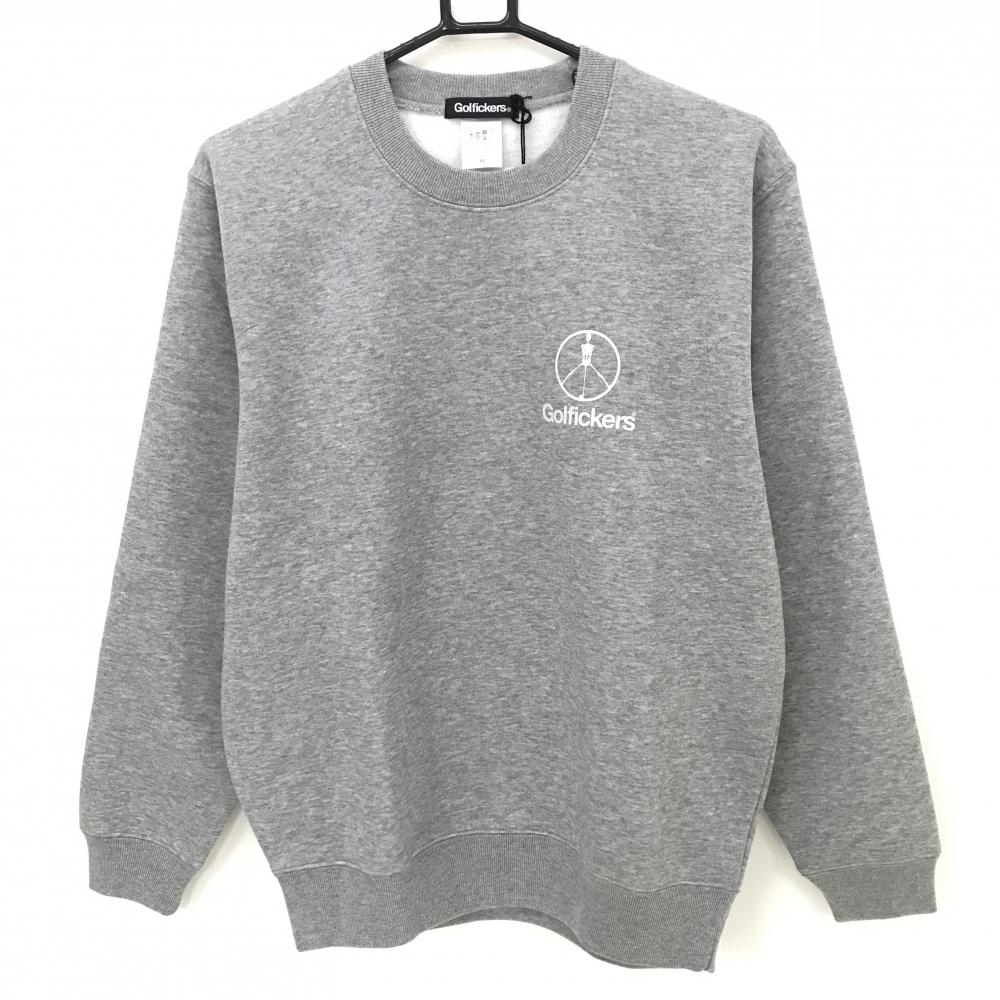 【新品】ゴルフィッカーズ トレーナー 杢グレー 後ビッグプリント 裏起毛 紙タグ付 メンズ M ゴルフウェア Golfickers