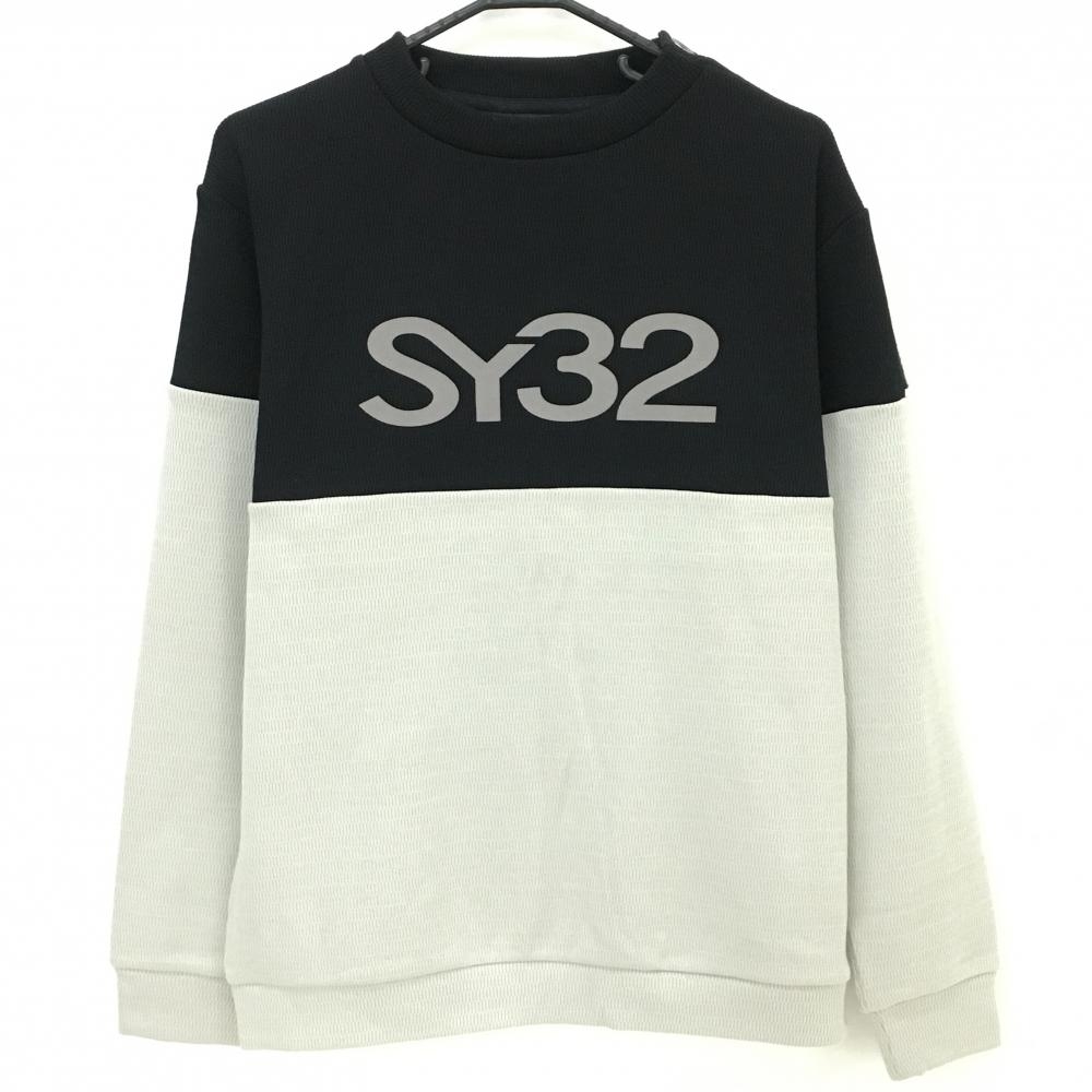 【新品】SY32 ハイネックトレーナー 黒×ライトベージュ ニット 裏起毛  メンズ M ゴルフウェア 2023年モデル SY32 BY SWEET YEARSSY32 