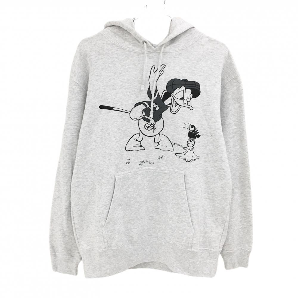 【超美品】ハイプゴルフ×Disney スウェットパーカー 杢ライトグレー×黒 ドナルド コットン100％ メンズ L ゴルフウェア HYPEGOLF