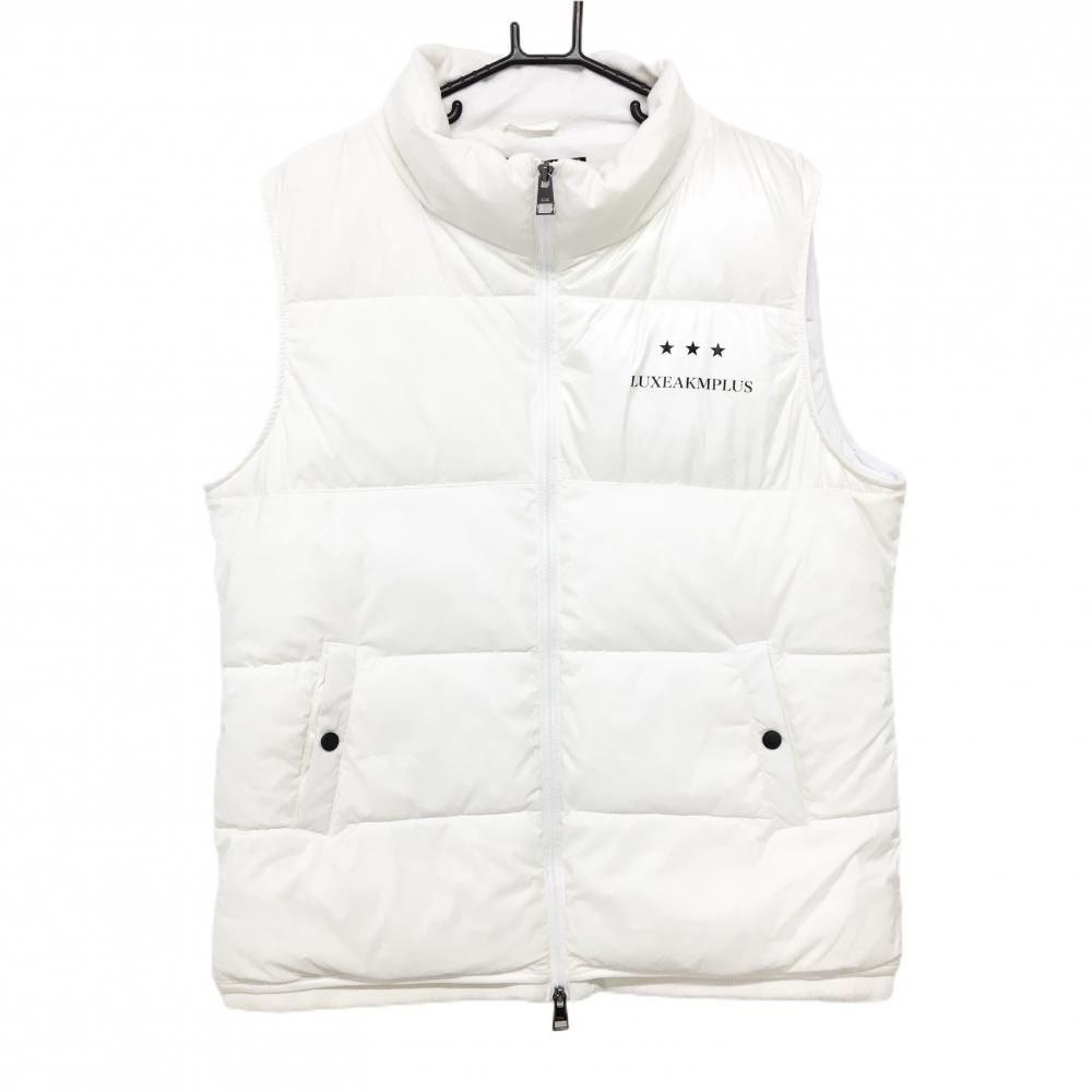 【美品】リュクスエイケイエムプラス 中綿ベスト 白 後ビックプリント メンズ XXL ゴルフウェア 大きいサイズ LUXEAKMPLUS