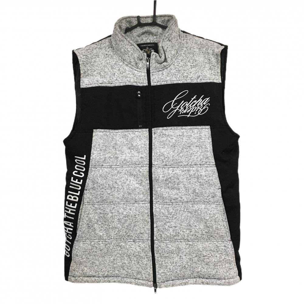 【超美品】ガッチャゴルフ 中綿ベスト 杢ライトグレー×黒 ロゴ刺しゅう メンズ XXL ゴルフウェア 大きいサイズ GOTCHA GOLF