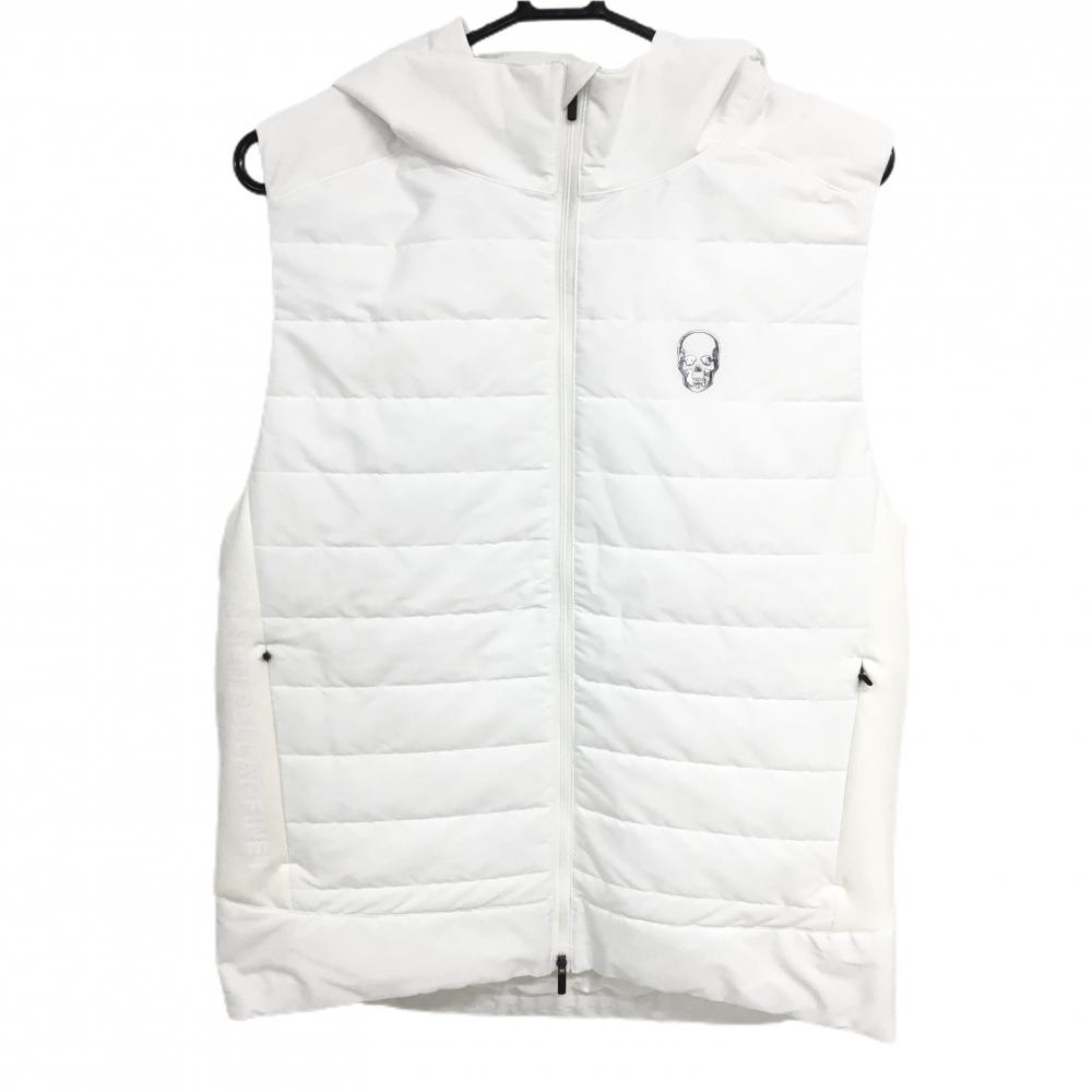 【超美品】ルシアンぺラフィネエルピーエフジー フード付中綿ベスト 白 スカル  メンズ L ゴルフウェア LUCIEN PELLAT-FINET LPFG
