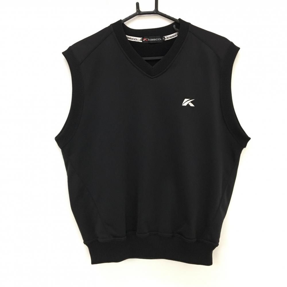 【美品】キャスコ ベスト 黒 ロゴ刺しゅう 裏起毛 メンズ M ゴルフウェア kasco