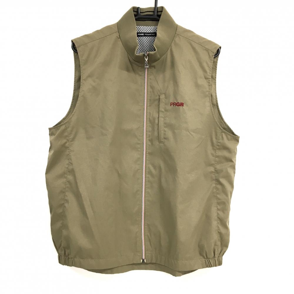 【超美品】プロギア ジップベスト ブラウン 微起毛メッシュ裏地 ロゴ刺しゅう メンズ LL ゴルフウェア PRGR