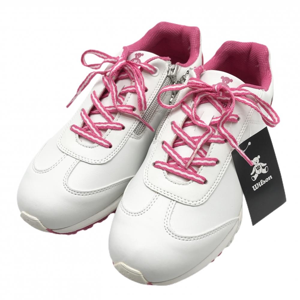 【新品】ウィルソン ゴルフシューズ 白×ピンク WBS-1611 スパイクレス レディース 24.5 ゴルフウェア WILSON