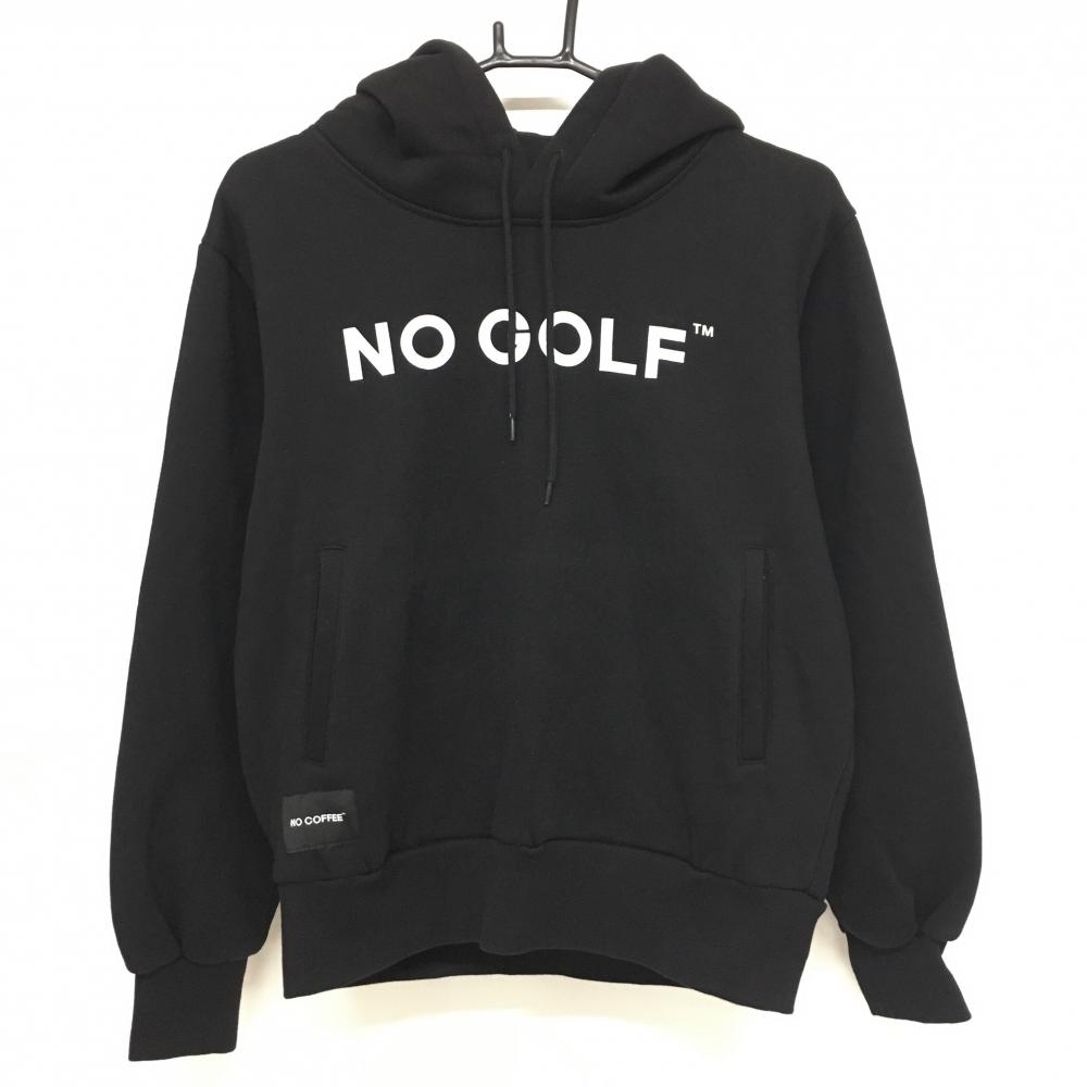 【超美品】ノーコーヒー×クラブハウス フード付トレーナー 黒 ロゴ白 裏起毛  レディース 共通サイズXS ゴルフウェア NO COFFEE