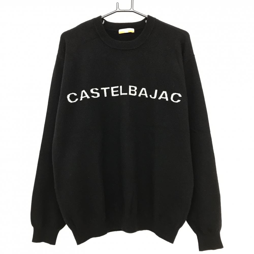 【超美品】カステルバジャック セーター 黒×グレー カシミヤ100% 背面ビッグロゴ メンズ 4(XL) ゴルフウェア CASTELBAJAC