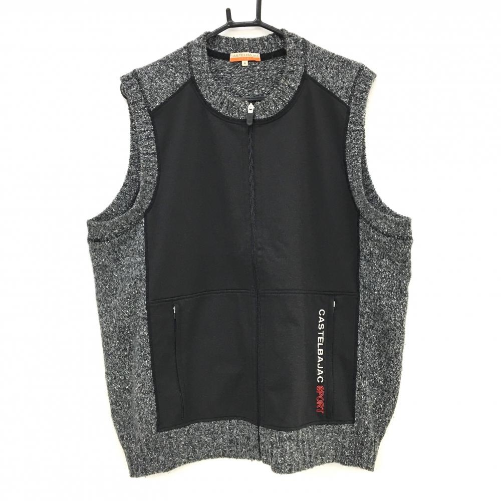 【美品】カステルバジャック アウターベスト 黒×グレー 切替 ウール アンゴラ混 メンズ 4(XL) ゴルフウェア CASTELBAJAC