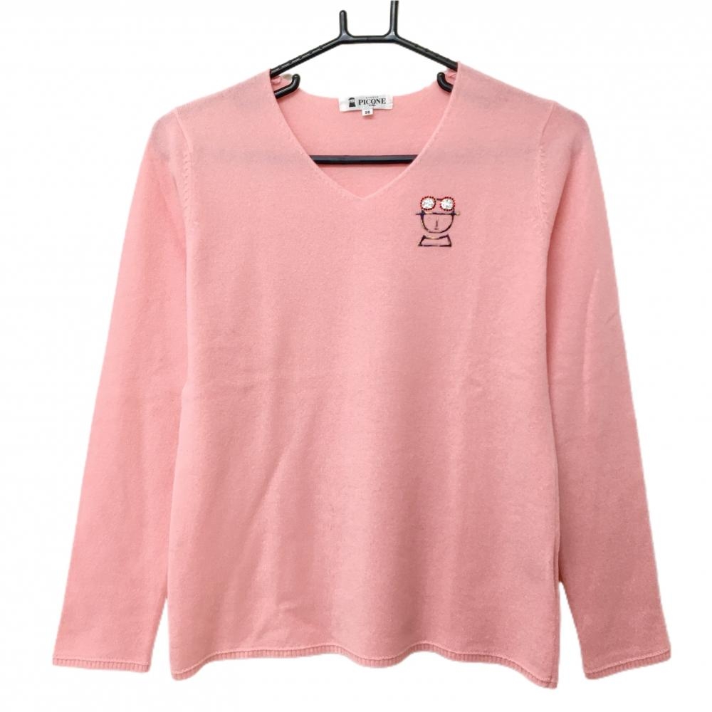 ピッコーネ セーター ピンク Vネック カシミヤ ニット  レディース 38(M) ゴルフウェア PICONE