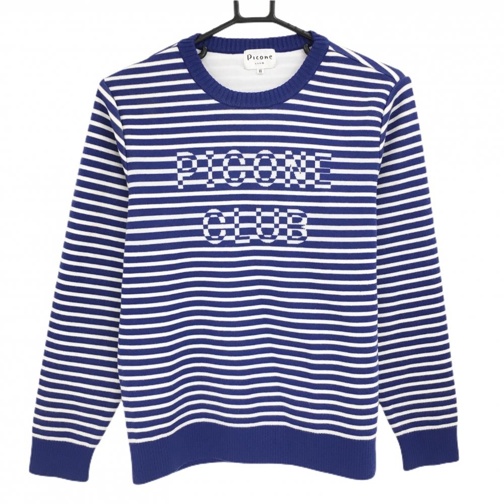 ピッコーネ セーター 白×ブルー ボーダー ウール混 ニット レディース II(L) ゴルフウェア PICONE